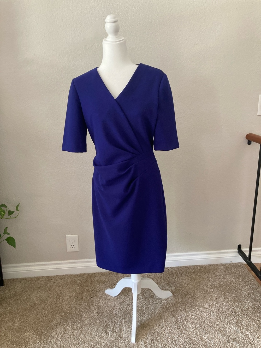 Tahari Cobalt Blue Wrap-Style Midi Dress